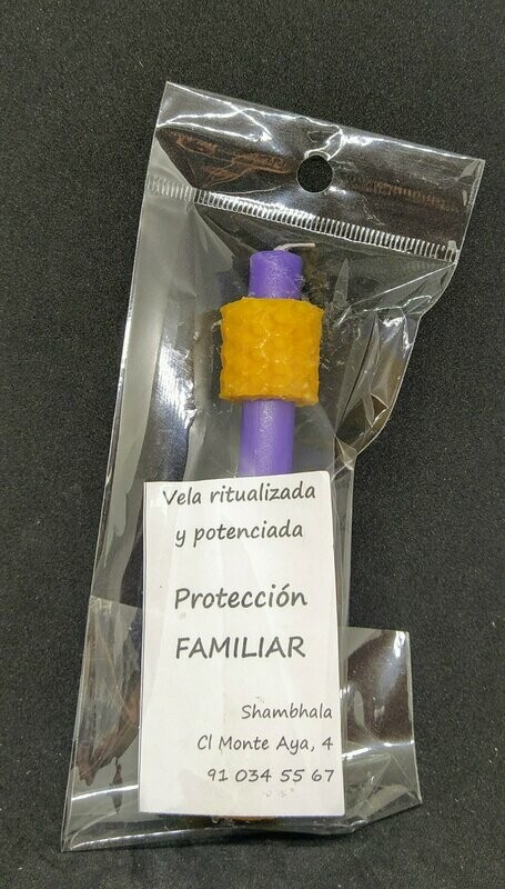 Vela ritualizada y potenciada con miel morada. Protección familiar.