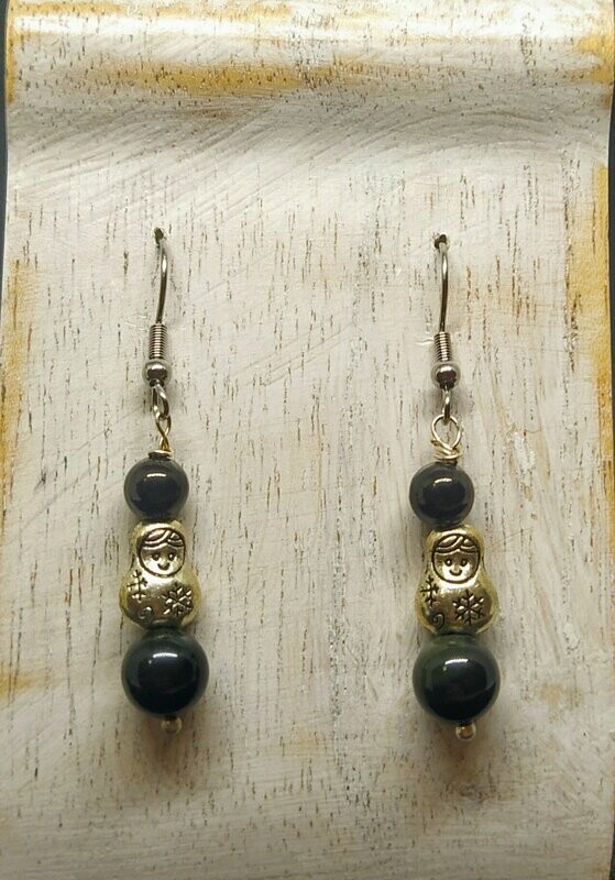 Pendientes de ónix. Enganche de acero quirúrgico.​