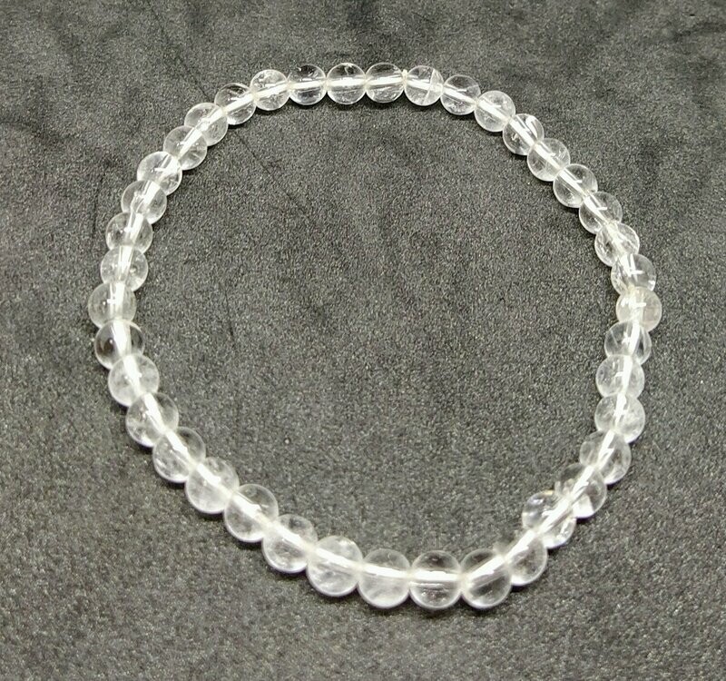 Pulsera elástica de cuarzo roca o cuarzo blanco bola facetada de 6mm