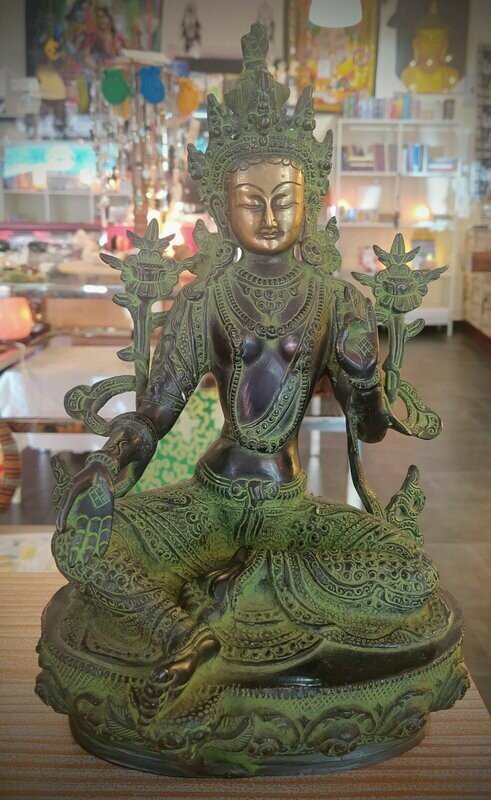Tara verde en bronce alto 30cm aprox.