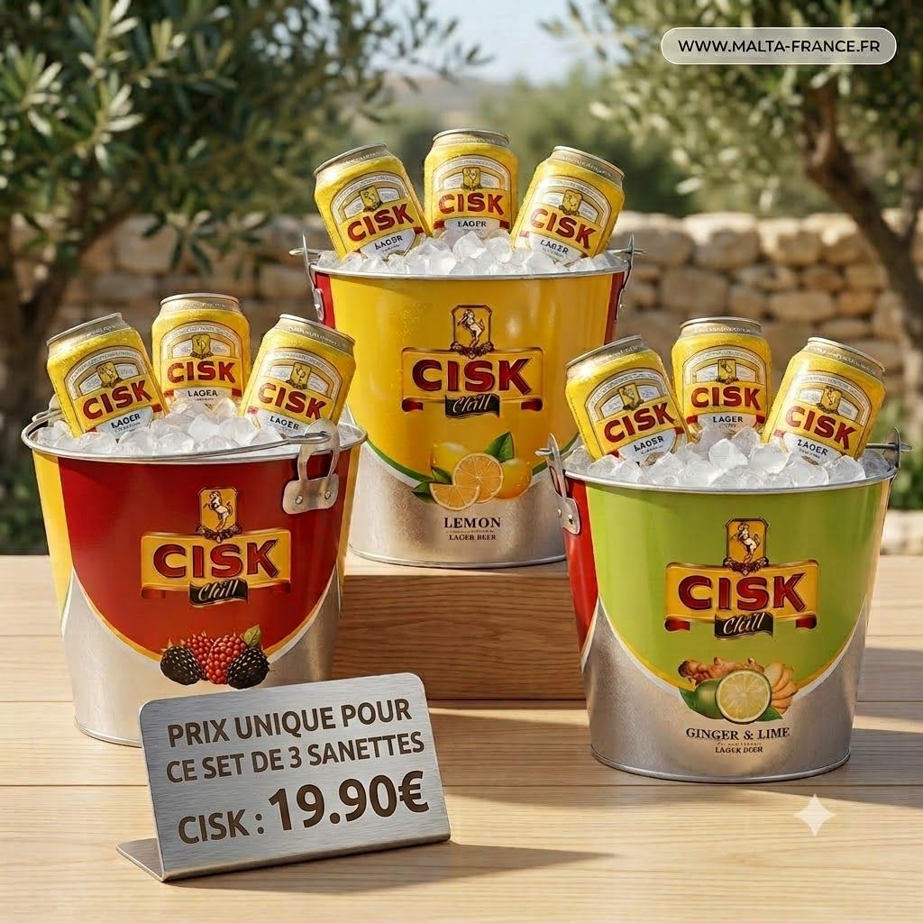 ? Pack Apéro Maltais : 1 Seau à Glace Cisk + 3 Canettes Cisk Lager (50cl)