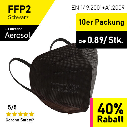 FFP2 Maske Schwarz - 10er Packung / SGS Geprüft & CE 0598 - Hygienemasken  kaufen | Mundschutz online bestellen