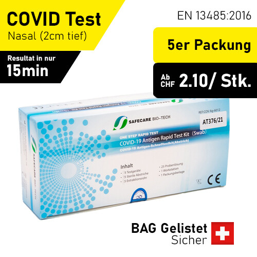 Safecare® Covid-19 Antigen Selbsttest 5er Packung