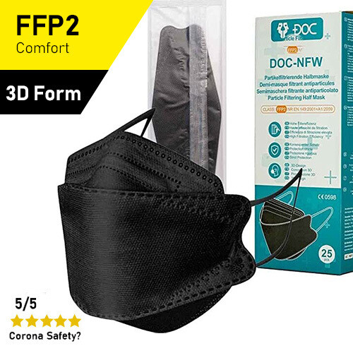 DOC FFP2-Masken (3D-Design) Schwarz - 25er Box