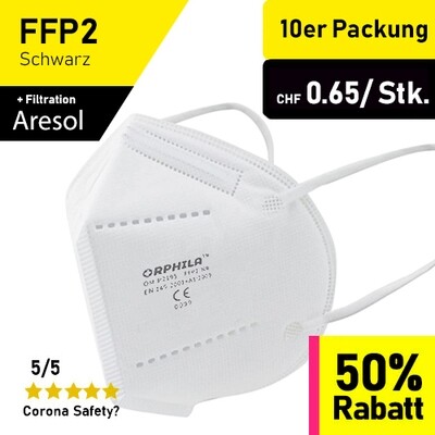 Orphila Medical FFP2 Atemschutzmaske - 10er Packung / inkl. Prüfbericht TÜV-Rheinland