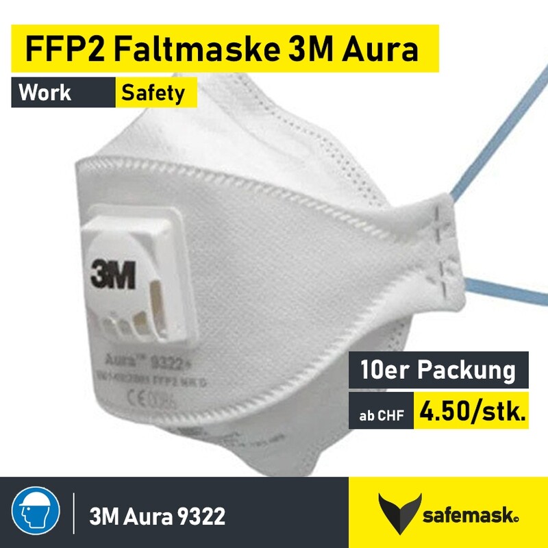 3M™ Aura™ FFP2 Atemschutzmaske 9322+ mit Ventil 10er Packung