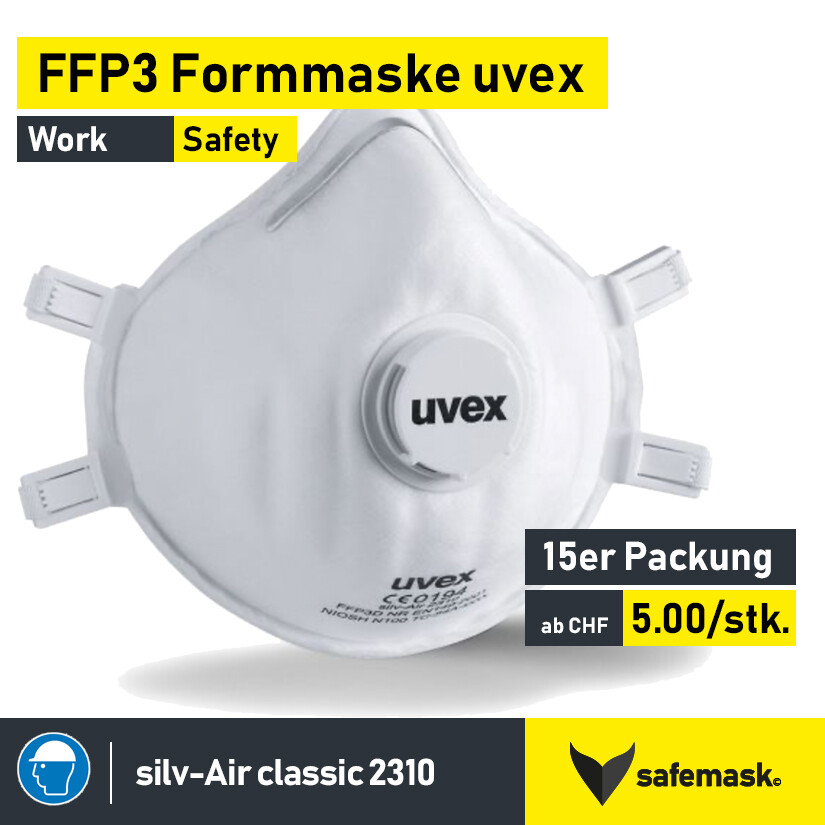 FFP3-Atemschutz-Formmaske uvex silv-Air c 2310 - Stoffmasken kaufen |  Geprüfte Textilmasken | Schweizer Lager