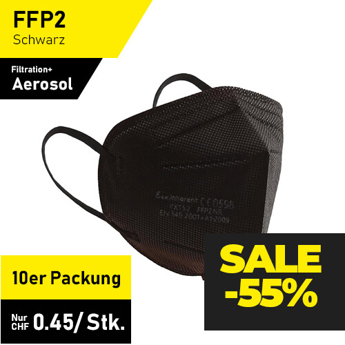 FFP2 Maske Schwarz - 10er Packung / SGS Geprüft & CE 0598
