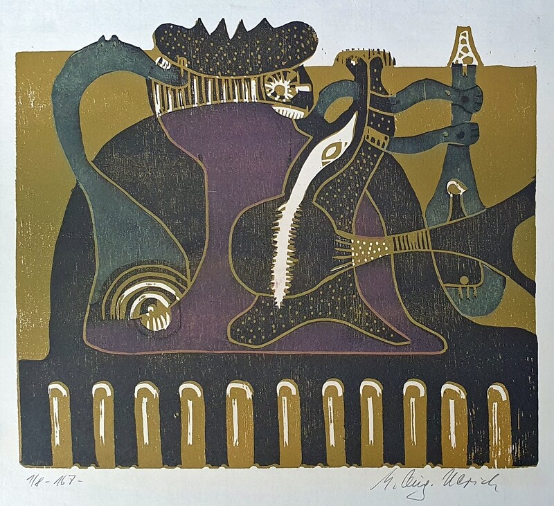 Holzschnitt „Phantastische Landschaft“