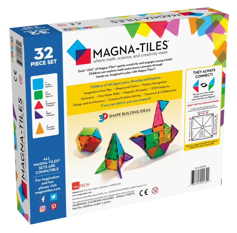 MAGNA-TILES Μαγνητικό Παιχνίδι 32 κομματιών Clear Colors