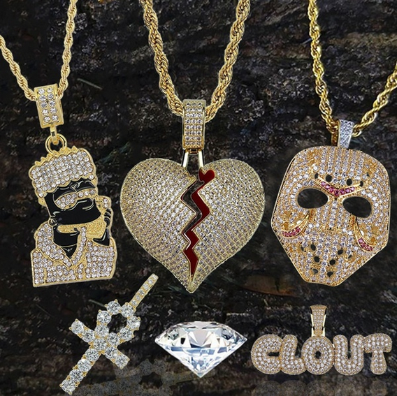 5 Kinds Jewelry Classic Cool Gold Color Iced Out Slaughter Gang Mask Pendant Various Chains Necklace