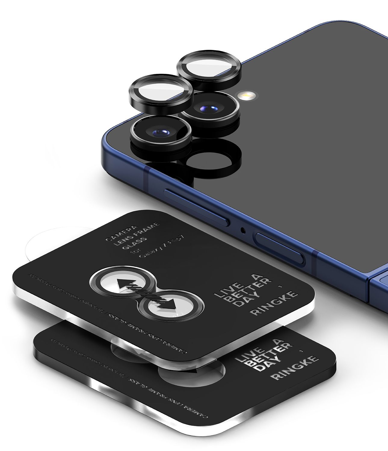 Camera Lens Protectors with Aluminium Alloy Frames for Galaxy Z Flip7 (Set) - Black - 2 Pack
