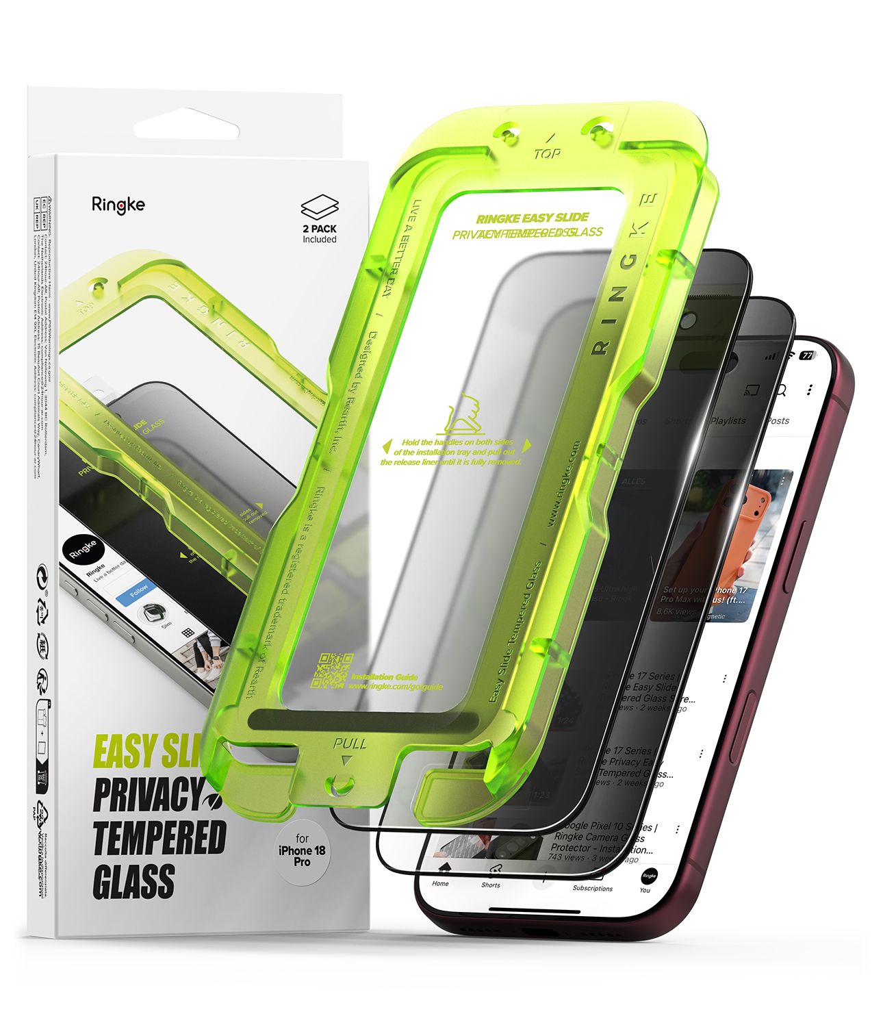 Privacy Easy Slide Premium Tempered Glass (2 Pack) Screen Protector for iPhone 18 Pro Privacy Easy Slide Premium Tempered Glass (2 Pack) Screen Protector for iPhone 18 Pro