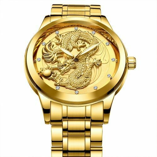 Fngeen Men&#39;s Luxury Diamond Band Waterproof Quartz Watch - Gold