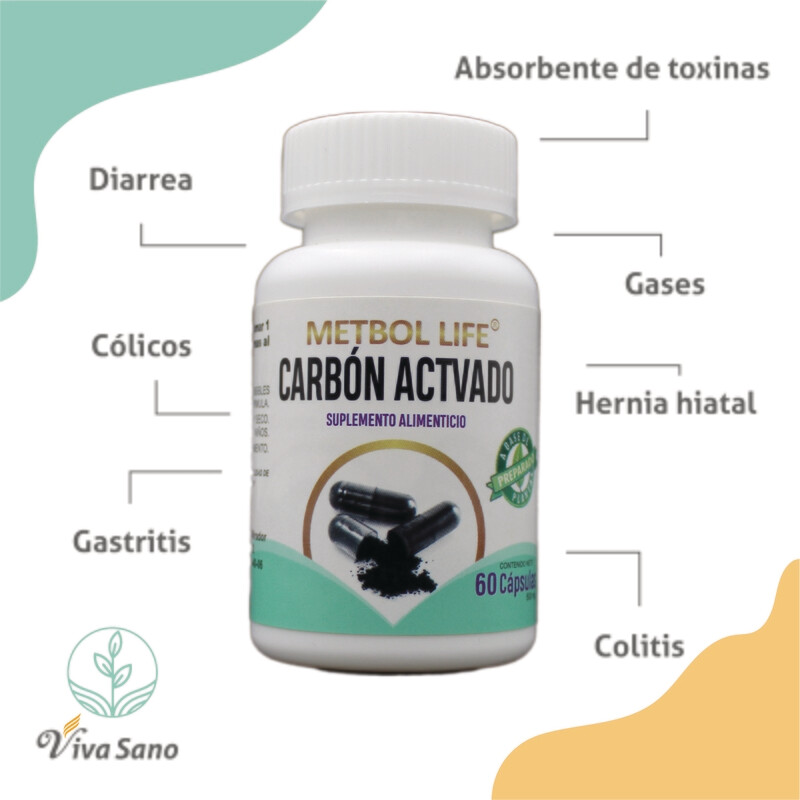 Carbón Activado 60 cápsulas 500mg c/u
