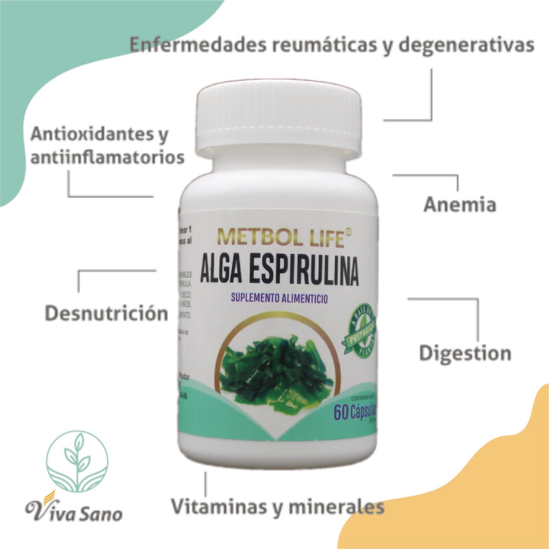 Alga Espirulina 60 cápsulas 500mg c/u