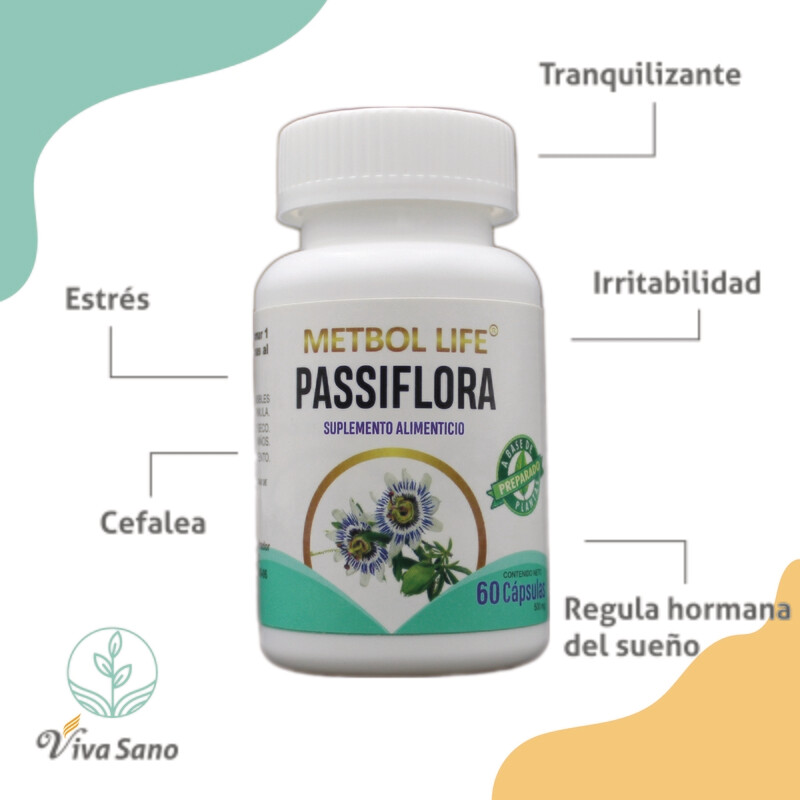 Passiflora 60 Cápsulas de 500mg c/u