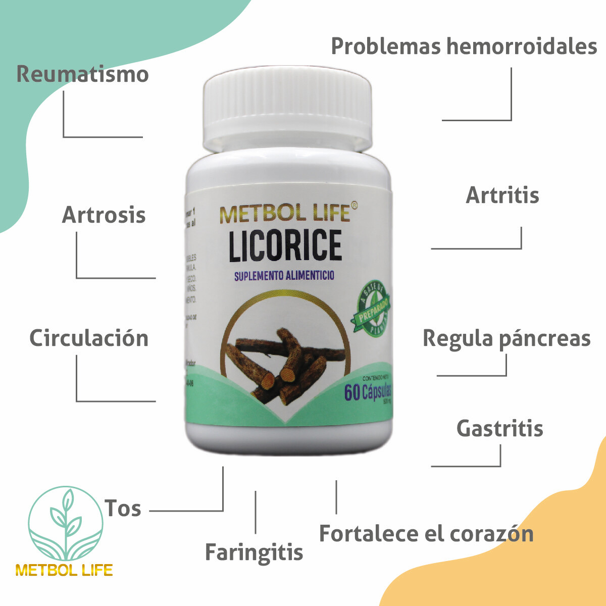 Licorice 60 Cápsulas de 500mg c/u