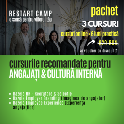 Pachet ANGAJATI SI CULTURA INTERNA - 3 cursuri recomandate Pachet ANGAJATI SI CULTURA INTERNA - 3 cursuri recomandate