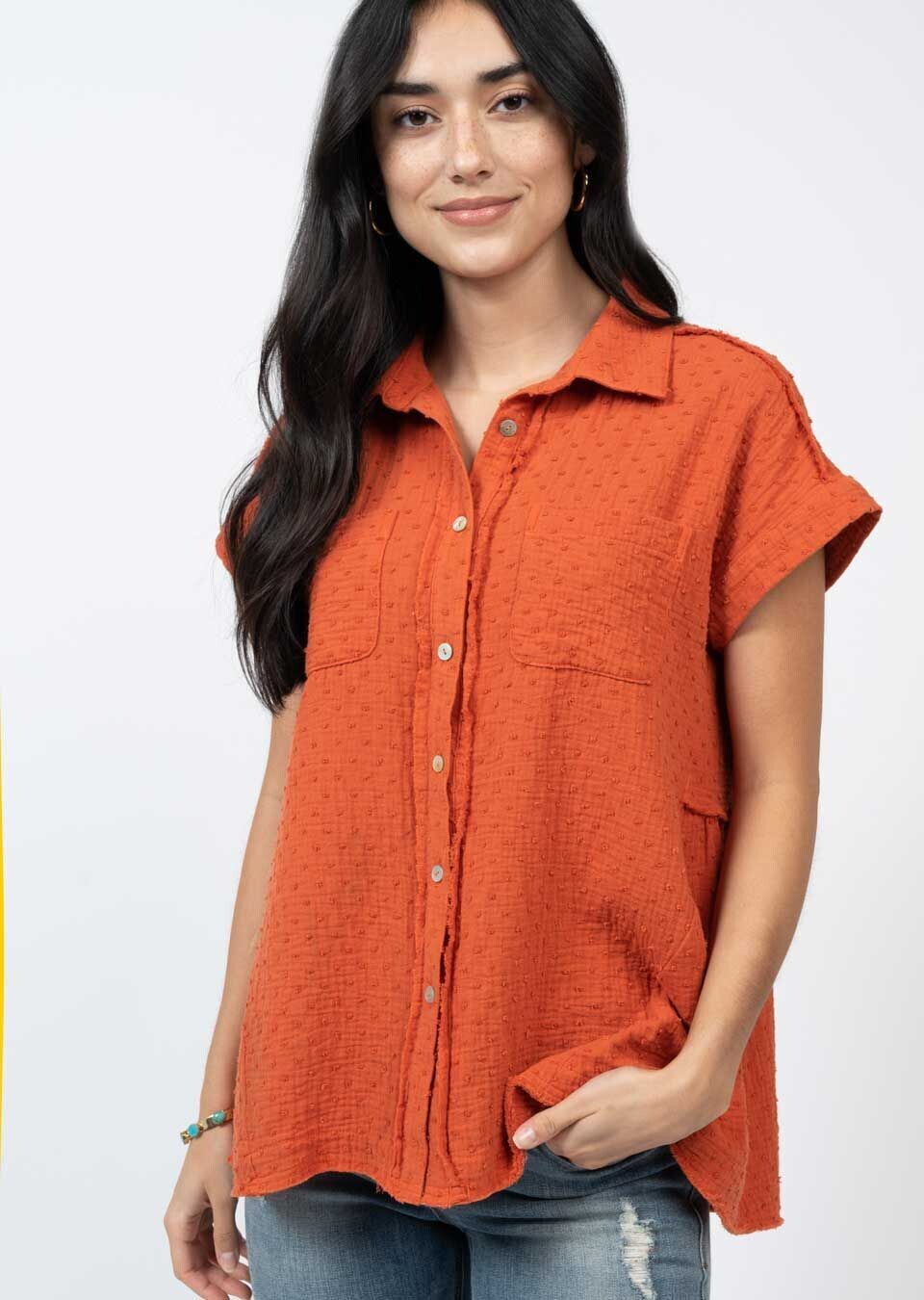 Ivy Jane Clip Dot Shacket in Tangerine