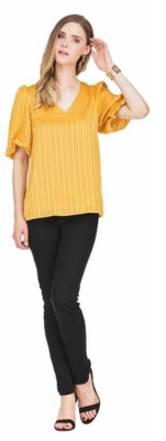 Jade Puff Sleeve V-Neck Top in Gold