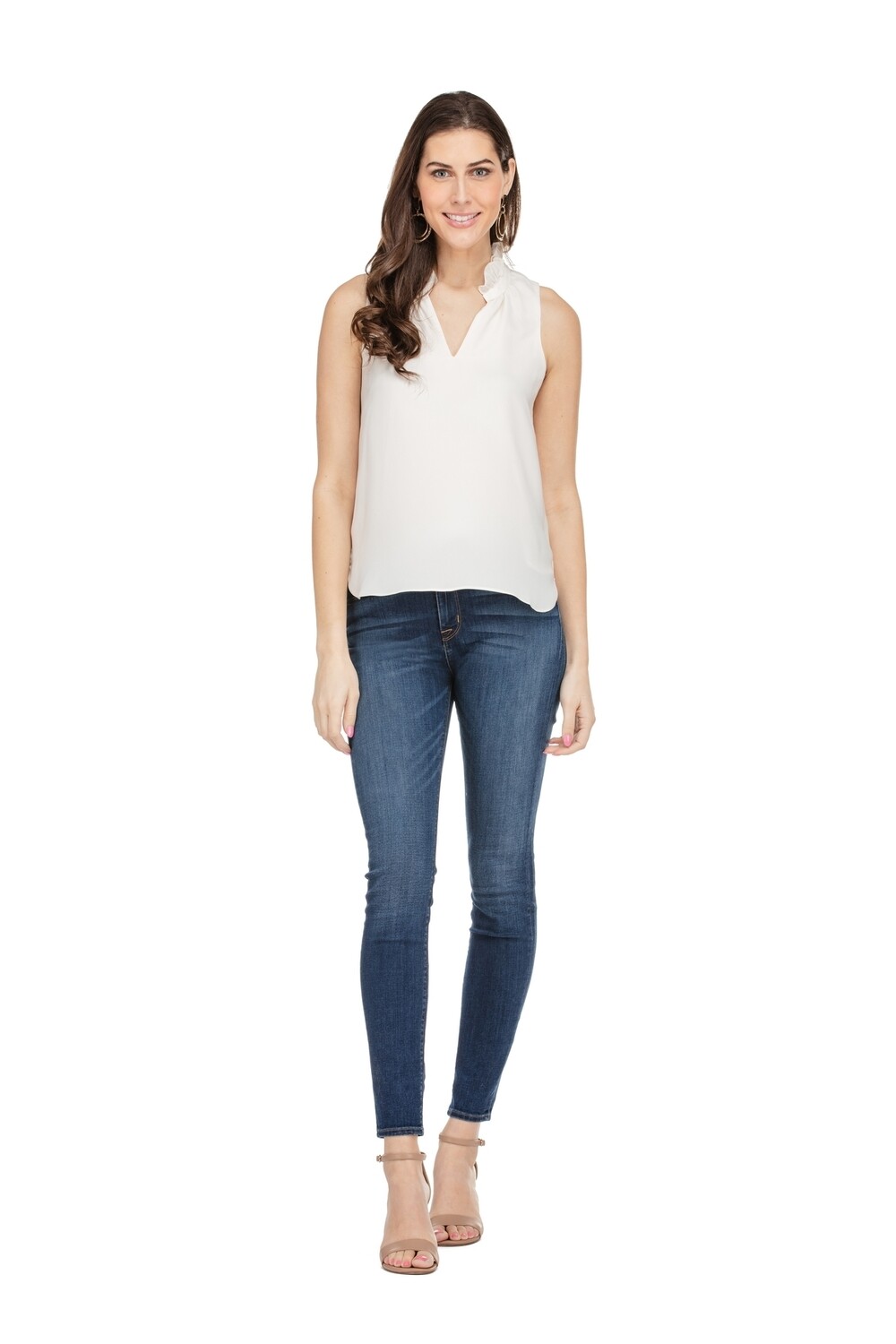 Jade Ruffles Neck Shell in Cream