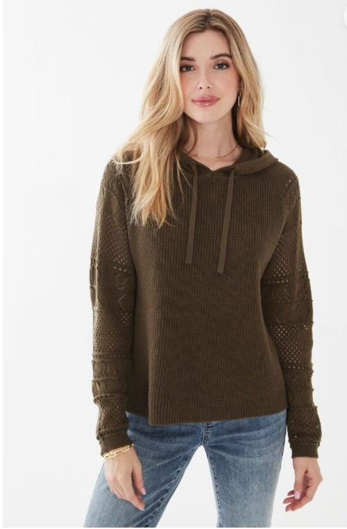 FDJ Olive Hoodie Sweater w Crochet Sleeve