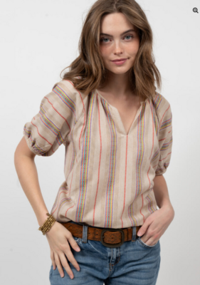 Ivy Jane Primary Striped Top in Oatmeal
