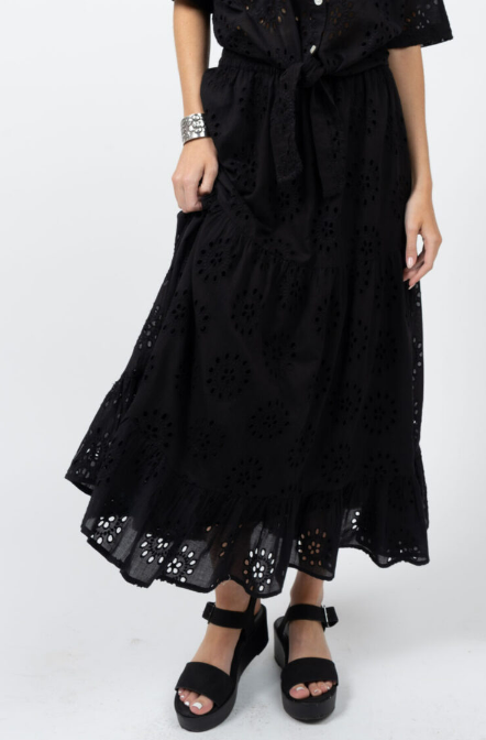 Ivy Jane Tiered Eyelet Skirt in Black
