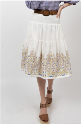 Ivy jane Border Block Print Skirt in White