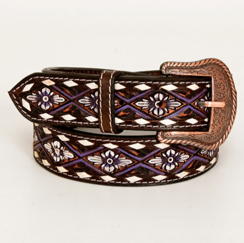 Western Ladies Leather Belt in Purple Flower
