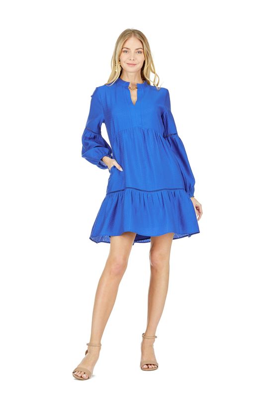 Joy Joy Placket Trim Dress in Royal