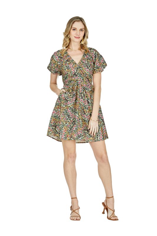 Jade V-Neck Ruch Boldi Dress in Diamond Art