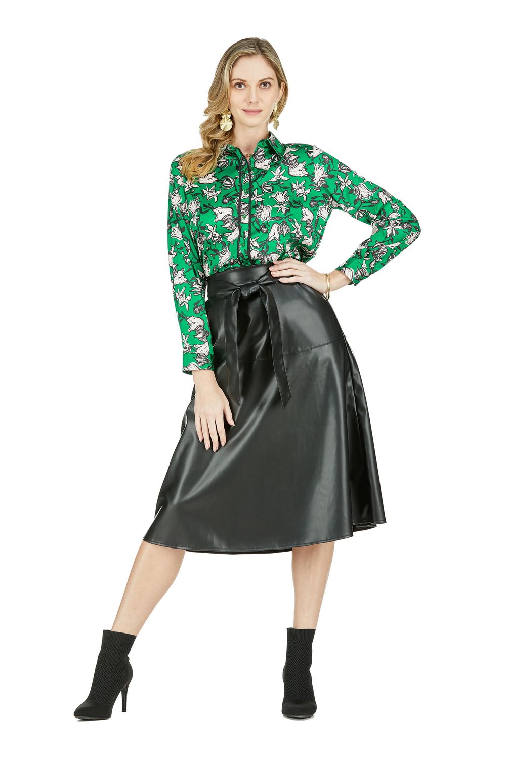 Jade Pleather Midi Skirt in Black