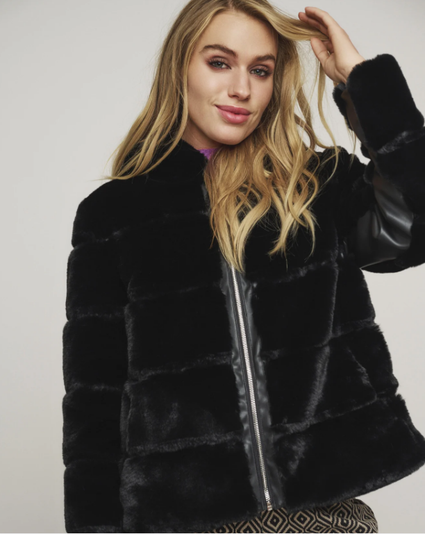 Rino &amp; Pelle Aza Short Faux Fur Jacket in Black