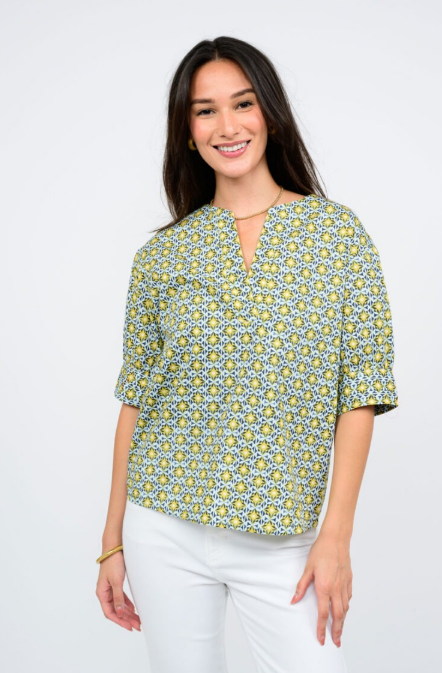 Ivy Jane Notched Front Shirt in Blue