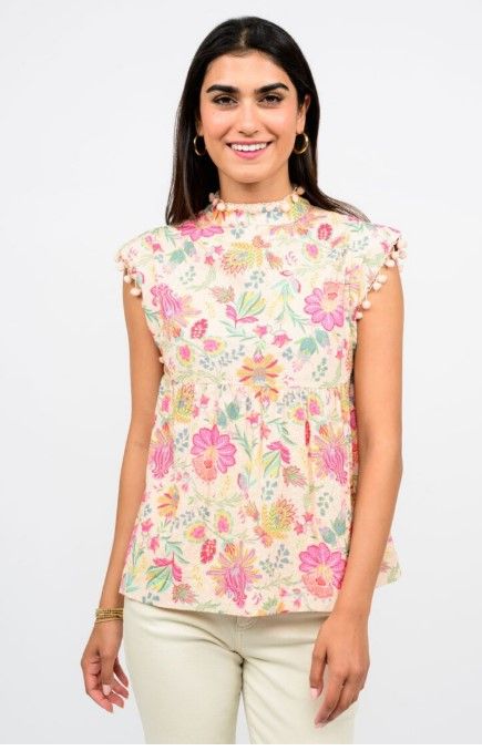 Ivy Jane Pom And Peplum Top in Peach