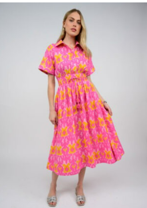 Ivy Jane Ikatching Shirt Dress in Pink