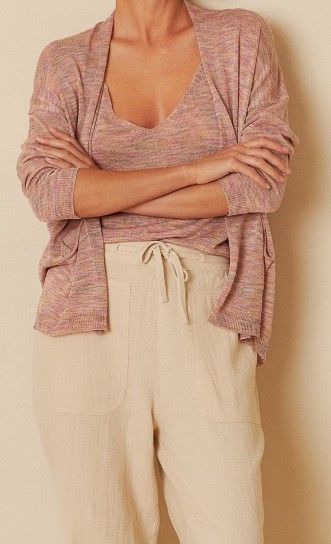 Indi &amp; Cold Melange Knit Cardigan in Melocoton