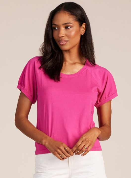 Bobi Shirred Full Short Sleeve Raglan Tee