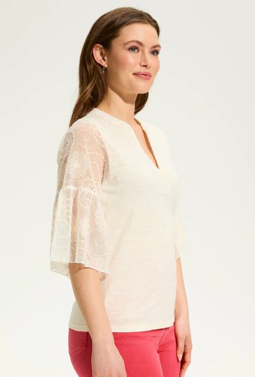 FDJ 3/4 Mesh Bell Sleeve Top in Ivory