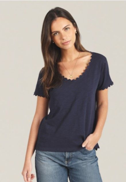 Dylan Soft Ctn Slub Ric-Rac Tee in Black