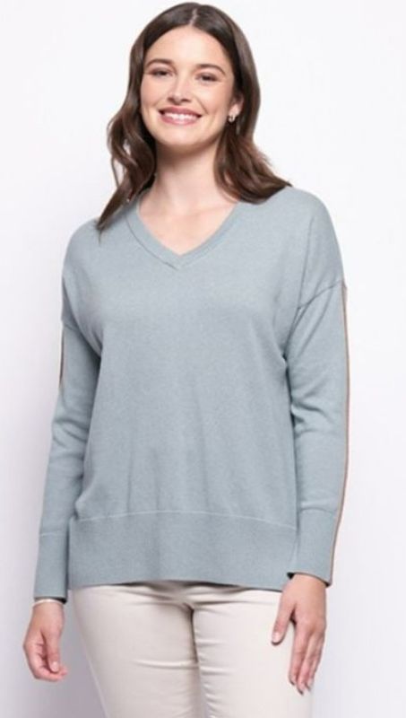 Foil Born Leader Sweater in Duck Egg/Caramel