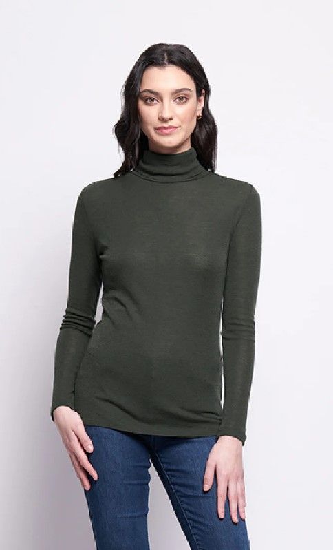 Foil Fine Merino Polo Neck in Moss