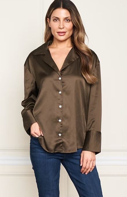 Paparazzi Satin Button Front Shrt in Olive