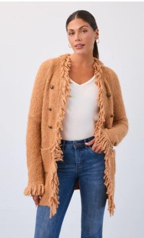 FDJ Fringed Cardigan Coat in Caramel