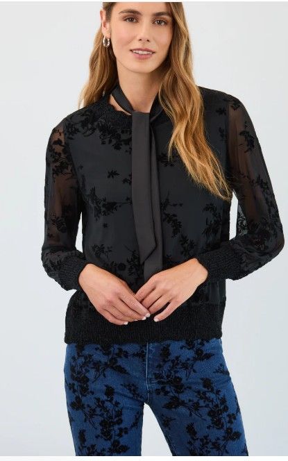 FDJ Flocked Mesh Sweatshirt in Black