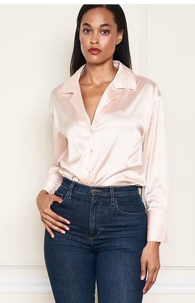 Paparazzi Satin Button Front Shirt in Champagne