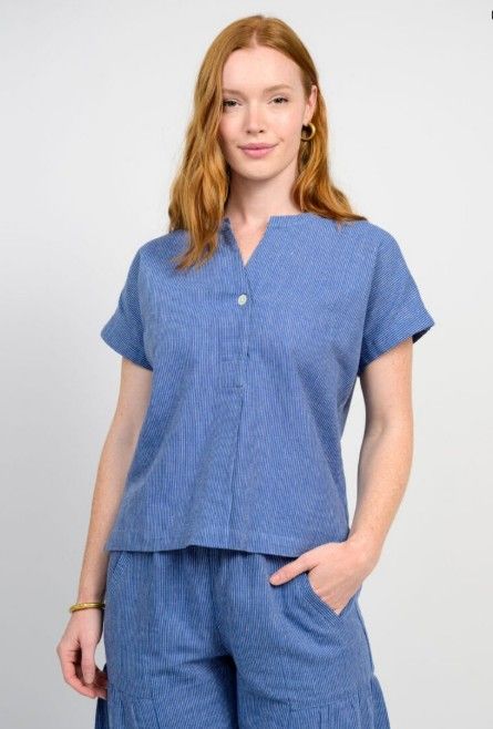 Ivy Jane Popover Stripe Top in Blue