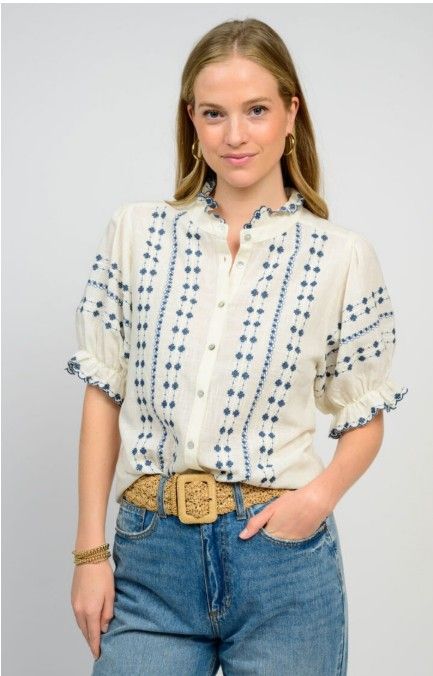 Ivy Jane Rows of Embroidery Top in Ivory